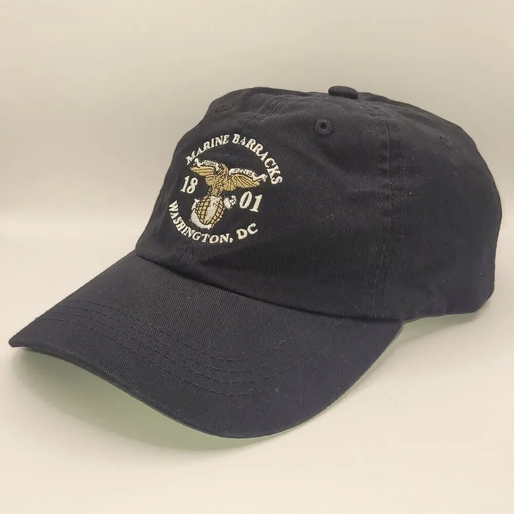 Marine Barracks Washington DC Hat Mens Adjustable Strapback Black Cap EUC